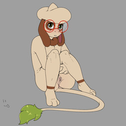 anthro anus clitoral_hood clitoris eyewear female fur genitals glasses green_eyes green_tail_tuft looking_at_viewer nude nude_anthro nude_female simple_background sitting solo tail tail_tuft tan_body tan_fur tuft vulva mr.smile nintendo pokemon mimi_(mr.smile) generation_2_pokemon pokemon_(species) smeargle 1:1 absurd_res hi_res
