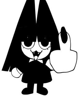 anthro bangs black_clothing black_ears black_fingernails black_hair black_nails black_topwear bodily_fluids clothing colored_fingernails colored_nails eyelashes fangs female fingernails front_view gesture hair hand_gesture middle_finger nails open_mouth open_smile simple_background smile solo tears teeth topwear white_background white_body xarop77 witchcat_(xarop77) domestic_cat felid feline felis mammal 2025 black_and_white digital_drawing_(artwork) digital_media_(artwork) full-length_portrait hi_res monochrome portrait