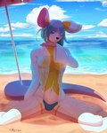 anthro beach belly bikini breasts clothing cloud female navel panties sea seaside sky solo swimwear translucent two-piece_swimsuit underwear water wet vreygal bella_(shortcord) mammal murid murine rat rodent 4:5 absurd_res hi_res