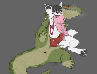 animal_genitalia animal_penis anthro anus blush bodily_fluids braces clenched_eyes clenched_teeth clothing crocodilian_penis cum cumshot drooling duo ejaculation eyes_closed female fur genital_fluids genital_slit genitals holding_partner knot male male/female panties penis saliva semi-anthro tail tail_anus tailbutt teeth thick_tail underwear vulva benji_(artist) benji_alligator_(benji) doggylaw alligator alligatorid crocodilian reptile scalie absurd_res alternate_version_at_source hi_res