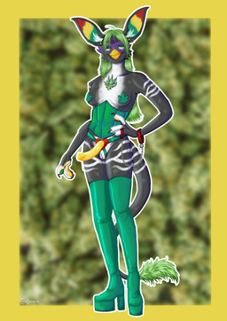 anthro beak big_breasts big_ears biped breasts chain claws clitoris clothing corset dildo dominant dominant_female dominatrix drugs female female_anthro fluffy fluffy_tail footwear genitals green_hair hair high_heels humanoid_genitalia humanoid_vulva leash lingerie marijuana nipple_outline pasties penetrable_plug penetrable_sex_toy plug_(sex_toy) sex_toy shoes solo strapon stripes tail topwear vulva cupiddemon furby haze furby_(species) absurd_res hi_res