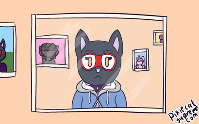 black_body black_fur eyewear female fur glasses inside mirror mirror_reflection reflection solo pixiecatsupreme cloe_(pixiecatsupreme) domestic_cat felid feline felis mammal 16:10 hi_res widescreen nonbinary_(lore)