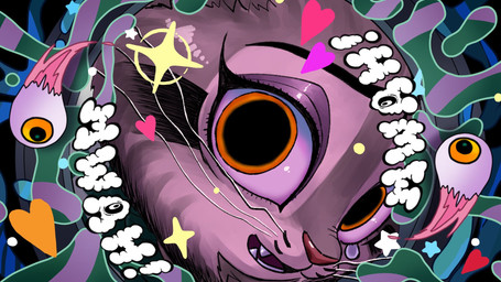 anthro bodily_fluids fur grey_body grey_fur heart_symbol male multi_eye smile solo tears text whiskers yellow_eyes shimo_mi_0503 disney monitoring_(vocaloid) zootopia pawbert_lynxley felid feline lynx mammal 2025 digital_media_(artwork) english_text hi_res redraw