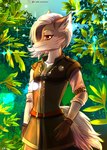 anthro clothed clothing fully_clothed gloves handwear looking_at_viewer male medieval red_eyes snout solo caliluminos canid canine canis mammal wolf absurd_res hi_res