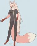 ambiguous_gender anthro barefoot brown_nose claws clothed clothing crossgender dipstick_tail eyewear feet glasses hair hand_in_pocket hindpaw long_hair male markings multicolored_tail paws pockets shirt simple_background solo t-shirt tail tail_markings toe_claws toes topwear missy_(artist) loyse canid canine fennec_fox fox mammal true_fox 2018 digital_media_(artwork) hi_res signature