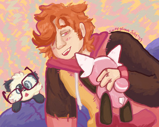 ambiguous_feral ambiguous_gender black_body black_fur blush clothed clothing drawstring_hoodie eyewear feral fur glasses group hair holding_another hoodie male male_human open_mouth orange_hair paws pink_blush pink_body pink_eyes rectangular_glasses teeth topwear trio white_body white_fur capegloam nintendo pokemon generation_6_pokemon generation_7_pokemon human mammal pancham pokemon_(species) stufful 2023 clip_studio_paint_(artwork) digital_media_(artwork) digital_painting_(artwork) hi_res painting_(artwork) shaded