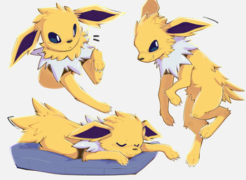 ambiguous_gender black_nose claws feral fur simple_background sleeping solo white_background white_body white_eyes white_fur yellow_body yellow_fur gabileafy nintendo pokemon eeveelution generation_1_pokemon jolteon pokemon_(species) hi_res