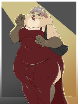 clothed clothing colored_nails crossdressing dress dress_bulge eyeshadow handbag huge_thighs lipstick makeup male mascara mature_male nails red_lipstick red_nail_polish red_nails solo thick_thighs thigh_up wide_hips nightfaux bear mammal 2025 3:4 hi_res