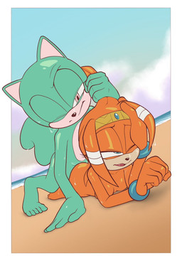 anthro beach duo female from_behind_position fur green_body green_fur hair interspecies looking_pleasured male male/female nude orange_body orange_fur prone_bone_position pulling_hair sex speed_bump_position touching_hair arts_eidolon sega sonic_adventure sonic_the_hedgehog_(series) fan_character tikal_the_echidna echidna mammal monotreme rodent sciurid tree_squirrel hi_res