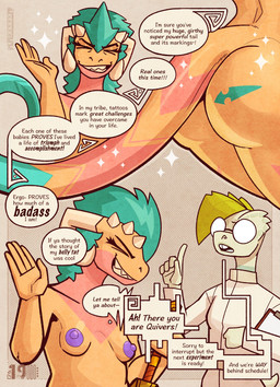 anthro areola big_butt butt butt_tattoo dialogue duo eyewear femboy glasses nipples nude presenting round_glasses scientist sparkles speech_bubble tattoo text areye_(artist) microsoft the_elder_scrolls areye quivers-for-arrows argonian lizard reptile scalie comic english_text hi_res