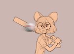 absurd_res animal_humanoid anthro baseball_bat baseball_shirt bat_(object) blush bumblesteak eyewear female flying_object glasses half-length_portrait hi_res humanoid imminent_danger mammal mammal_humanoid monochrome mouse_humanoid murid murid_humanoid murine murine_humanoid narrowed_eyes olive_(bumblesteak) open_mouth portrait rodent rodent_humanoid sketch solo squint