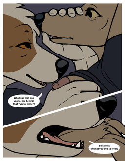 anthro black_clothing black_shirt black_t-shirt black_topwear border breast_grab breasts brown_body brown_fur clothing dialogue dominant dominant_female duo female female/female fur hand_on_breast multicolored_body multicolored_fur orange_eyes raised_arms shirt simple_background small_breasts snout_grab speech_bubble t-shirt tan_body tan_fur text topwear two_tone_body two_tone_fur whispering_in_ear white_body white_border white_fur yellow_eyes oystr jo_(oystr) lily_(oystr) beagle canid canine canis domestic_dog hunting_dog mammal scent_hound sighthound comic english_text hi_res