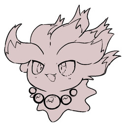 ambiguous_gender floating gem hair jewelry limbless necklace open_mouth pearl_(gem) pearl_necklace simple_background solo teeth white_background yakiniku628 nintendo pokemon generation_2_pokemon ghost misdreavus pokemon_(species) spirit monochrome