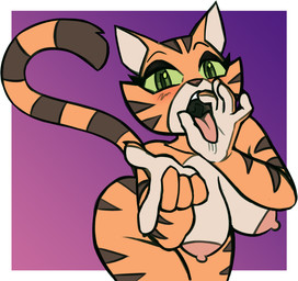 alternate_species anthro areola big_areola big_breasts blush bodily_fluids breasts brown_body brown_fur eyeshadow facial_markings fellatio_gesture fellatio_request female fur furrification gesture green_eyes green_sclera half-closed_eyes hand_gesture head_markings inviting_to_oral inviting_to_sex lidded_eyes looking_at_viewer makeup markings muzzle_(marking) narrowed_eyes nipples nude offering_sex oral_invitation oral_request orange_body orange_fur pink_nipples pink_tongue pointing pointing_at_viewer presenting_mouth presenting_to_viewer pupils requesting saliva seductive sex_gesture sex_request slit_pupils solo striped_body stripes suggestive suggestive_gesture thick_thighs tongue tongue_out uvula white_body white_fur wide_hips redout third-party_edit felicity_longis_(colorist) dc_comics teen_titans starfire_(teen_titans) domestic_cat felid feline felis mammal 2025 color_edit colored hi_res