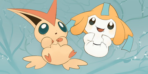 2_toes 3_fingers ambiguous_gender black_eyes blue_eyes blue_sclera blush bodily_fluids butt_wings chibi duo feet fingers fur looking_at_viewer lying open_mouth saliva toes tongue unusual_wing_placement white_body white_skin wings inkune nintendo pokemon generation_3_pokemon generation_5_pokemon jirachi legendary_pokemon mammal pokemon_(species) victini 2021 digital_media_(artwork) hi_res