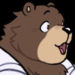 anthro black_nose brown_body brown_eyes brown_fur clothing emote eyebrows fur male male_anthro open_mouth solo teeth tongue white_clothing shyybuchi mihoyo pogchamp zenless_zone_zero ben_bigger bear mammal 1:1 alpha_channel hi_res meme