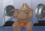 anthro areola barazoku barbell belly bent_legs big_belly big_muscles blurred_background bodily_fluids breath bulge claws clothed clothing exercise frown fur gym huge_belly huge_muscles inside kemono male manly moobs musclegut muscular muscular_anthro muscular_male narrowed_eyes navel nipples overweight overweight_anthro overweight_male pecs scar solo speedo squats standing sweat sweatdrop swimwear thick_thighs topless topless_anthro topless_male tuft weightlifting workout kajin-sama mihoyo zenless_zone_zero ben_bigger bear mammal 2024 absurd_res hi_res