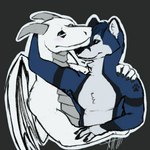 anthro duo hand_holding hug looking_at_another male male/male membrane_(anatomy) membranous_wings wings kapviq mythology elvor_xaetri canid canine canis dragon mammal mythological_creature mythological_scalie scalie wolf 1:1