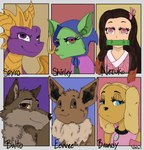 brown_eyes collar female group male muzzle_(object) pink_eyes purple_eyes valvi369 activision balto_(series) brandy_and_mr._whiskers cartoon_network courage_the_cowardly_dog demon_slayer disney mythology nintendo pokemon spyro_the_dragon universal_studios balto brandy_harrington nezuko_kamado shirley_the_medium spyro canid canine canis chihuahua demon domestic_dog dragon eevee fox generation_1_pokemon mammal mythological_creature mythological_scalie pokemon_(species) scalie toy_dog wolf crossover hi_res