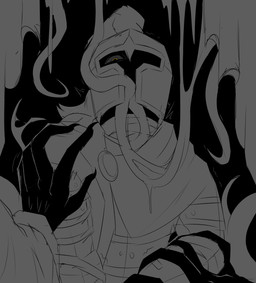 armor black_background cape clothing dripping duo hand_on_shoulder headgear helmet knight looking_at_viewer male male/male not_furry oral oral_penetration penetration restrained restrained_by_tentacles robe shaking simple_background tentacle_in_mouth tentacle_penetration tentacles warrior yellow_eyes toracanix searching_for_a_world_that_doesn't_exist d3rlord3 the_king_in_yellow humanoid half-length_portrait hi_res monochrome portrait sketch