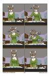 3d_background anthro black_nose border breasts brown_body brown_fur cheek_tuft chest_tuft cleavage clothed clothing dipstick_tail dishes facial_tuft female fur green_clothing green_shirt green_topwear grey_body grey_fur grey_hair hair inner_ear_fluff inside kitchen markings purple_eyes shirt sink sneeze solo standing tail tail_markings text tied_hair topwear tuft washing_dishes white_body white_border white_fur foxboy83 tootaloo vixen_logic ferra_(vixen_logic) canid canine fox mammal tibetan_sand_fox true_fox colored comic hi_res shaded url