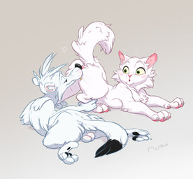 ass_up backsack balls black_markings butt_sniffing cheek_tuft claws dipstick_tail duo eyebrows facial_tuft feral fur genitals head_tuft looking_at_another looking_at_partner lying_on_ground male male/male markings on_ground quadruped raised_tail simple_background sniffing tail tail_markings toony tuft white_body white_fur maryvirgin stoaty domestic_cat felid feline felis mammal mustelid musteline stoat true_musteline weasel 2026 absurd_res hi_res