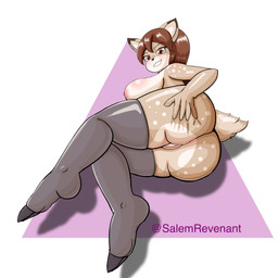anthro anus big_breasts big_butt breasts brown_body butt clothing female genitals hooves legwear looking_at_viewer nude solo stockings thick_thighs vulva salem_revenant doe_(alfa995) deer mammal 1:1 absurd_res hi_res superabsurd_res