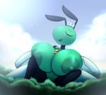 2019 absurd_res ambient_bird antennae_(anatomy) anthro areola arthropod bee beedrill big_areola big_breasts black_body blue_tongue breasts cloud crown digital_media_(artwork) duo elfdrago eyelashes eyes_closed female female/female forest generation_1_pokemon green_areola green_body green_nipples headgear hi_res huge_areola huge_breasts hymenopteran insect macro nintendo nipples nude nude_anthro nude_female open_mouth plant pokemon pokemon_(species) pokemorph shiny_pokemon size_difference sky tongue tree wings yellow_body