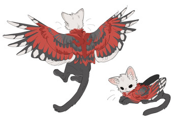 ambiguous_gender black_body black_eyes black_fur cheek_tuft duo empty_eyes facial_tuft feral flying fur lying mouth_closed on_front on_ground paws quadruped simple_background tail tuft white_background white_body white_fur wings aaasakawa hollow_knight_(franchise) team_cherry hornet_(hollow_knight) felid feline mammal 2026 hi_res female_(lore)