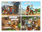 anthro asking asking_another asking_how asking_what axe barbarian base_two_layout blue_eyes bold_text border brown_body brown_fur brown_mane canid canine canis caption_box cartoonwolf castle castle_wall clothing comic command command_to_leave day dialogue dipstick_tail direction_sign door double_bitted_axe dragon ears_back eep english_text equid equine felid feral forest four_frame_grid four_frame_image fox fur gesture gloves gloves_(marking) green_eyes grey_body grey_fur grid_layout group hand_gesture handwear horn horse insult linked_speech_bubble lion looking_at_another male mammal mane markings medieval medieval_armor medieval_clothing melee_weapon moat multicolored_body multicolored_fur mythological_creature mythological_scalie mythology orange_body orange_fur outside pantherine path pivoted_ears plant planted_sign pointing polearm question red_body red_skin regular_grid_layout reynard_foxglove rock scalie shrub sign spear speech_bubble standing tail tail_markings talking_to_another tan_body tan_fur text text_box text_emphasis tree trio two_row_layout two_tone_body two_tone_fur w.j._billbox walking weapon white_body white_border white_fur wolf wood wood_sign