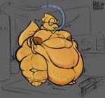 3_toes absurd_res alphys anthro beverage bin blush bowl brown_nipples cellulite chart cola container english_text eyewear feeding_tube feet female glasses glistening glistening_body happy hi_res medical_instrument morbidly_obese morbidly_obese_anthro morbidly_obese_female motion_lines nipples non-mammal_nipples obese obese_anthro obese_female overweight overweight_anthro overweight_female pyne_(artist) scales scalie scientific_instrument soda solo swallowing text toes tube undertale_(series) vat weight_gain wobble yellow_body yellow_scales