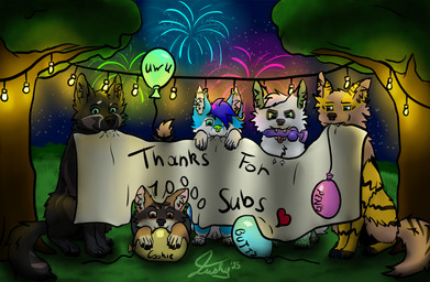 10000 annoyed balloon banner dildo female feral fireworks grass group happy inflatable lights male night piercing plant playful_face sex_toy sitting subscriber_count text tree bluefluffy_fusky_(artist) feral_temptation_(copyright) bluefluffy_fusky hiona remus_clyde sharca zeki_coydog hi_res