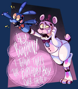 anthro machine puppet not-a-comedian_(artist) five_nights_at_freddy's scottgames sister_location funtime_freddy_(fnafsl) puppet_bonnie_(fnafsl) animatronic bear lagomorph leporid mammal rabbit robot alpha_channel digital_media_(artwork)