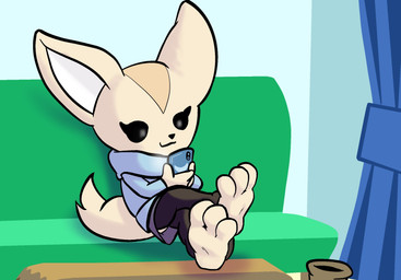 3_toes anthro barefoot feet female foot_focus paws solo toes innerkero keroberry1 aggretsuko sanrio fenneko canid canine fennec_fox fox mammal true_fox 2024 hi_res