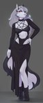 anthro big_breasts black_body black_fur breasts claws clothed clothing dress female fingers fur hair piercing red_sclera simple_background solo tail white_body white_fur monian helluva_boss mythology loona_(helluva_boss) canid canid_demon canine demon hellhound mammal mythological_canine mythological_creature 2024 absurd_res digital_media_(artwork) hi_res