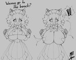 animal_humanoid areola areola_slip bell big_breasts big_hair bikini bow_tie breasts cat_humanoid catmaid_(cibastion) clothed clothing dialogue exclamation_point eyelashes felid felid_humanoid feline feline_humanoid female grey_background hair heart_pasties huge_breasts humanoid looking_at_viewer maid_apron maid_uniform mammal mammal_humanoid mister_axolotl nipple_outline open_clothing open_mouth open_smile open_topwear pasties presenting presenting_breasts pupils simple_background slit_pupils small_waist smile solo speech_bubble swimwear talking_to_viewer text topwear two-piece_swimsuit uniform wardrobe_malfunction wide_hips