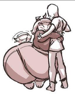 anthro belly big_belly big_butt blush blush_lines bottom_heavy bottomwear breast_squish breasts butt clothed clothed_anthro clothed_female clothed_human clothed_male clothing dog_ears dog_tail duo eyes_closed faceless_character faceless_human faceless_male female female_anthro fingers floppy_ears hair happy hug huge_belly huge_butt huge_thighs larger_anthro larger_female male male_human obese obese_anthro obese_female overweight overweight_anthro overweight_female pants shirt short_tail simple_background size_difference smaller_human smaller_male squish t-shirt tail tail_motion tailwag thick_thighs topwear white_background wide_hipped_anthro wide_hipped_female wide_hips anonymous_artist anon wafer_(/feed/) canid canine canis domestic_dog human mammal 2025 monochrome sepia shaded