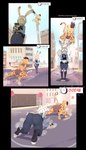 anthro atomic_wedgie butt carrot_panties carrot_print carrot_print_panties city city_background clothed clothing duo female female/female timer wedgie freidesuu disney zootopia judy_hopps cheetah felid feline lagomorph leporid mammal rabbit absurd_res comic hi_res