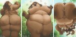 5_fingers anthro anus areola back_fat back_rolls belly belly_rolls big_belly big_breasts big_butt big_cheeks black_nose blurred_background breasts brown_body brown_eyes brown_fur brown_hair butt cellulite chubby_cheeks claws clitoris countershade_torso countershading deep_navel dipstick_limbs female fingers fur genitals gesture grey_nipples hair heart_symbol huge_breasts huge_butt leg_rolls lips long_hair looking_at_viewer low-angle_view mature_female multiple_poses nature nature_background navel neck_tuft nipples nude obese overweight overweight_female pink_pussy plump_labia pose pubic_mound pussy rear_view short_ears short_tail smile solo spread_legs spreading tail teeth thick_bottom_lip thick_thighs tuft waving waving_at_viewer wide_hips worm's-eye_view noviraine nora_(tasanko) bear brown_bear mammal ursine 2024 digital_media_(artwork) hi_res signature