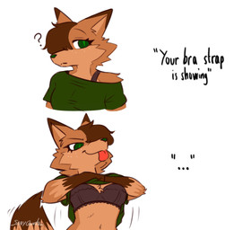 anthro female sany_the_fox sanyquartz solo bra_strap_showing_(meme) meme