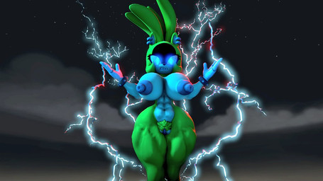 abs anthro big_breasts breasts clenched_teeth ear_piercing ear_ring electricity female frown furrowed_eyebrows glowing glowing_eyes huge_breasts lightning muscular muscular_female muscular_thighs night piercing ring_piercing scowl sharp_teeth solo teeth wide_hips sonico4ever idw_publishing sega sonic_the_hedgehog_(comics) sonic_the_hedgehog_(idw) sonic_the_hedgehog_(series) surge_the_tenrec afrosoricid mammal tenrec 3d_(artwork) digital_media_(artwork)