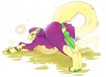 anus big_butt big_penis blush bodily_fluids butt erection feral fur genitals glistening glistening_body hair knot looking_at_viewer looking_pleasured male multicolored_body nude penis presenting presenting_anus purple_body raised_tail rear_view solo tail teeth thick_thighs yellow_body yamorio mythology enes21 roman_(yamorio) dragon mammal mythological_creature mythological_scalie scalie 2025 hi_res