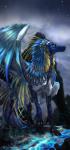 ambiguous_gender blue_body blue_feathers blue_nose feathered_wings feathers feral fur multicolored_body multicolored_fur sitting solo spikes spikes_(anatomy) wings yellow_eyes nukerooster feonix 2016