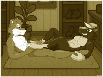 anthro border duo feet foot_fetish foot_play footjob genitals humanoid_feet male male/male penile penis plantigrade sex white_border ciel-wolf animal_crossing nintendo kicks_(animal_crossing) canid canine canis mammal mephitid skunk wolf 4:3 hi_res monochrome sepia
