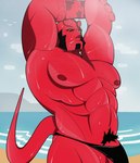 abs barazoku beach big_muscles big_penis body_hair bulge clothed clothing erection facial_hair genitals horn male muscular nipples pecs penis red_body red_skin seaside solo text underwear underwear_only yellow_eyes dijingo_(artist) hellboy_(series) hellboy_(character) human humanoid mammal absurd_res english_text hi_res