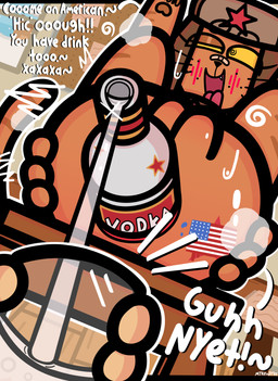 alcohol american_flag anal band-aid bandage beverage blush bottle bottle_in_ass brown_clothing brown_jacket brown_topwear clothing container cup drunk female feral freckles fur genitals glass glass_container glass_cup humanoid_hands jacket orange_body orange_fur pawpads red_star solo substance_intoxication tattoo teeth text topwear united_states_of_america vodka vulva winter_hat yellow_eyes zipper conditional_dnp mykendyke russian_cat_(mykendyke) domestic_cat felid feline felis mammal absurd_res hi_res