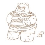 anthro ball bottomwear clothing container cup kemono male overweight overweight_male rugby rugby_ball rugby_uniform shirt shorts solo topwear nishiorkita kumalino sanrio roast_(kumalino) bear mammal 1:1 2022 hi_res monochrome