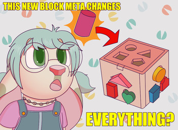 ambiguous_gender anthro clothing eyewear glasses green_eyes hoofprint mint_hair overalls pink_clothing pink_nose pink_shirt pink_topwear round_glasses shape_sorter shell_necklace shirt solo spots surprised tan_body toddler topwear toy_block toy_box young youtube_thumbnail catbell-comet cilantro_(graycatluna) bovid mammal hi_res