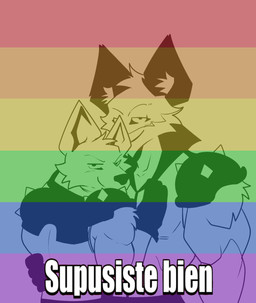 anthro barazoku blush clothed clothing duo hug hugging_another hugging_from_behind humor lgbt_pride looking_at_viewer male male/male muscular muscular_anthro muscular_male parody pride_colors rainbow_flag rainbow_pride_flag rainbow_symbol smile smiling_at_viewer spikes text pinumontbalou epic_games fortnite fennix_(fortnite) volpez_(fortnite) arctic_fox canid canine canis fox mammal red_fox true_fox hi_res meme spanish_text brother_(lore) brothers_(lore) incest_(lore) sibling_(lore)