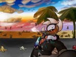 anthro beach belt bench black_belt black_bottomwear black_clothing black_eyeshadow black_pants black_suit blush bodily_fluids bottomwear breath business_suit claws clothing cloud collared_shirt dripping eyelashes eyeshadow facial_horn femboy first_person_view food head_horn heat_(temperature) holding_food holding_object holding_popsicle horn lgbt_pride makeup male messy necktie nose_horn on_bench palm_tree pants plant popsicle popsicle_melting pride_colors red_necktie saliva saliva_drip shirt shocked side_view sitting sitting_on_bench sky skyscape solo_focus spiked_back suit sunset sweat tail tongue toony topwear trash tree vincian_pride_colors white_clothing white_shirt white_topwear anonymous_artist lgbt_pride_month angirasu dinosaur prehistoric_species reptile scalie 4:3 portrait three-quarter_portrait
